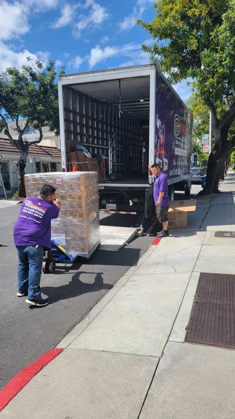 Commercial moving team at a business location